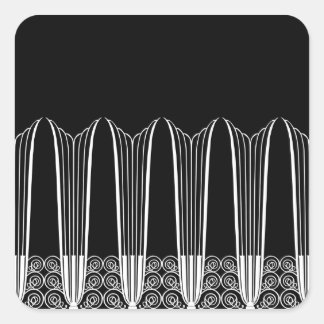 EVE'S BALCONY, Art Deco Ironwork in White on Black Square Sticker