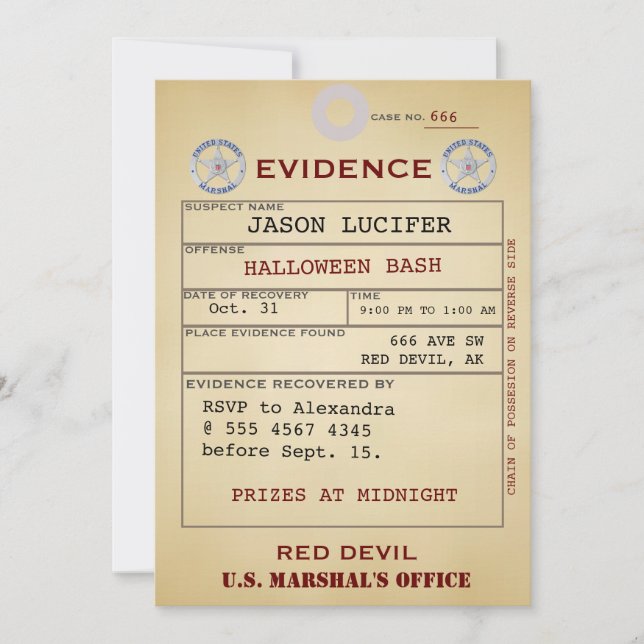 Evidence Tag Halloween Spooky Humour Weird Value Invitation (Front)