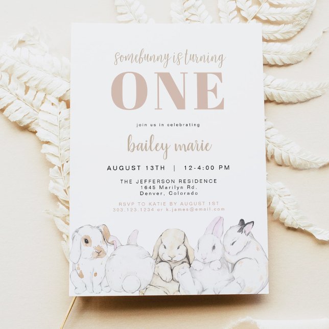 EVIE Cute Pastel Baby Bunny 1st Birthday Invitation (Creator Uploaded)