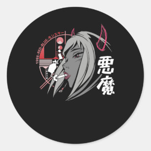 Evil Anime Sad Girl Otaku Japanese Aesthetic Classic Round Sticker