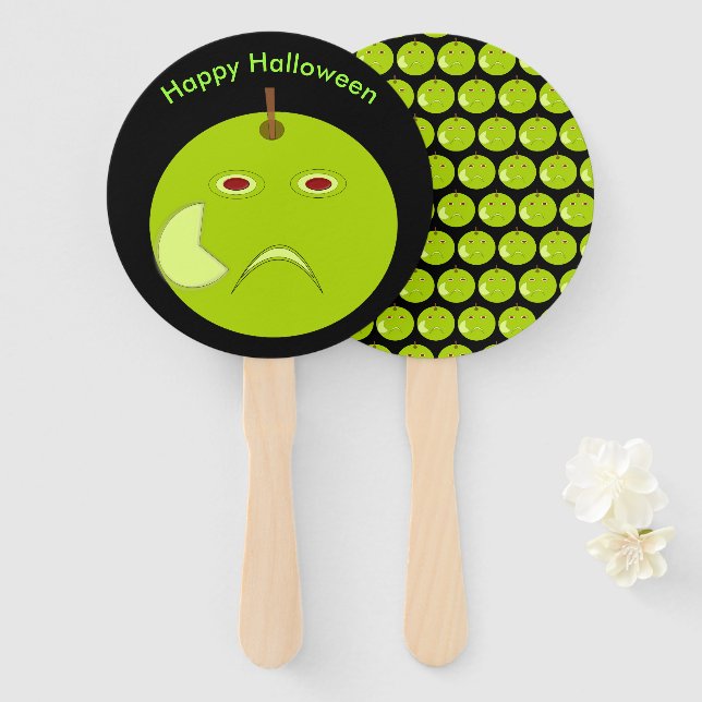 Evil Apple with Scar Halloween Custom Hand Fan (Front and Back)