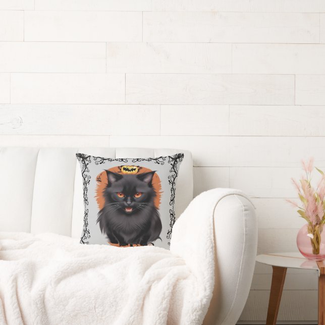 Evil Balck Cat Throw Pillow (Couch)