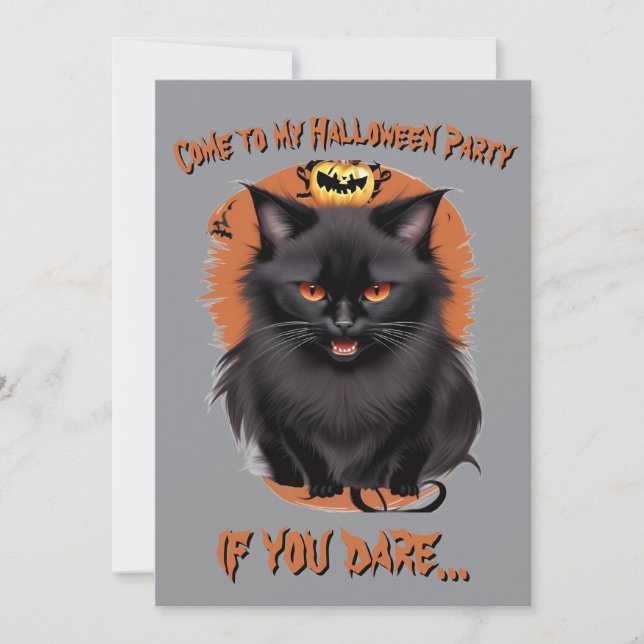 Evil Black Cat Halloween Party Invitation (Front)