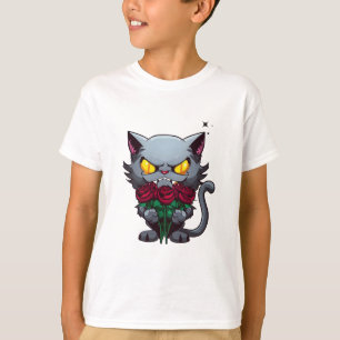 Evil Black Cat Holding Roses Cool Dark Stars T-Shirt
