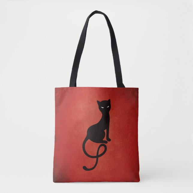 Evil Black Cat Red Elegant Tote Bag (Front)