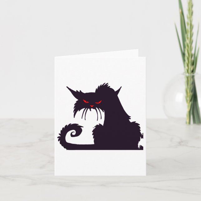 Evil Black Cat Silhouette with Red Eyes Card (Front)
