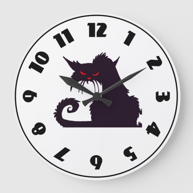 Evil Black Cat Silhouette with Red Eyes Large Clock (Front)