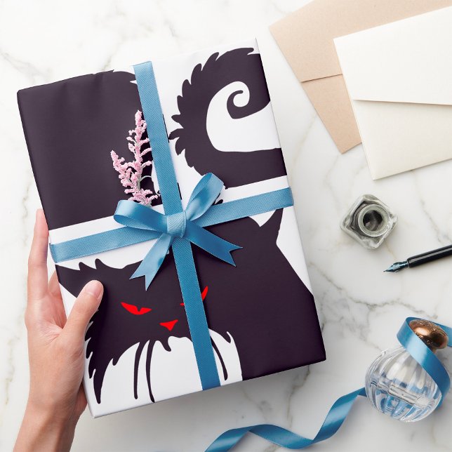 Evil Black Cat Silhouette with Red Eyes Wrapping Paper (Creator Uploaded)