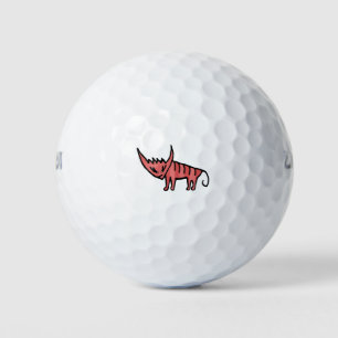 Evil cat cartoon illustration golf balls