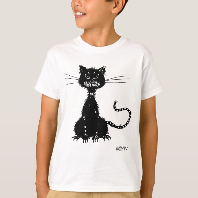 Evil Cat Grunge Kids T-Shirt (Front)