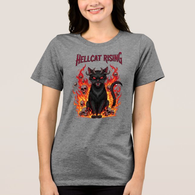 Evil Cat on Flames Halloween Tri-Blend Shirt (Front)