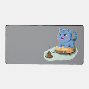 Evil Cat on Robot Vacuum Desk Mat