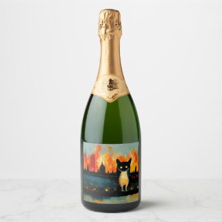 Evil Cat Wants to See  the World Burn 01 Sparkling Wine Label