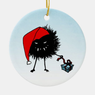 Evil Christmas Bug Opening Present Ceramic Tree Decoration