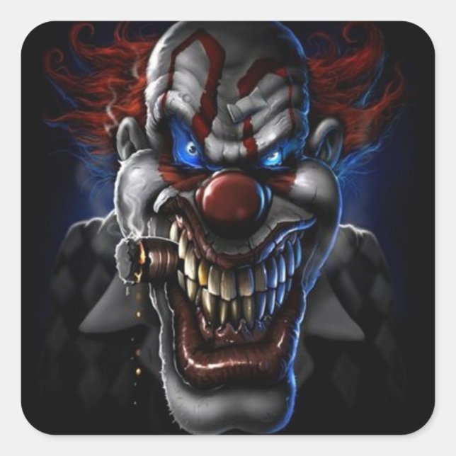 Evil Clown And Cigar Square Sticker (Front)