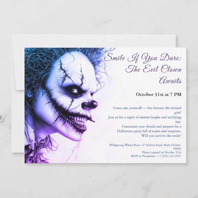 Evil Clown Halloween Invitation – Sinister Smile  (Front)