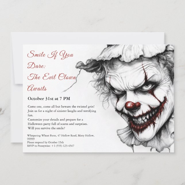 Evil Clown Halloween Invitation – Sinister Smile  (Front)