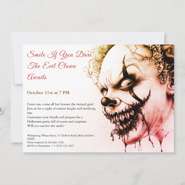 Evil Clown Halloween Invitation – Sinister Smile  (Front)