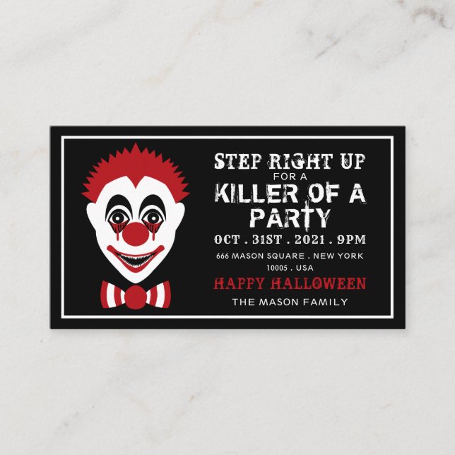 Evil Clown, Halloween Party Ticket Invitation (Front)