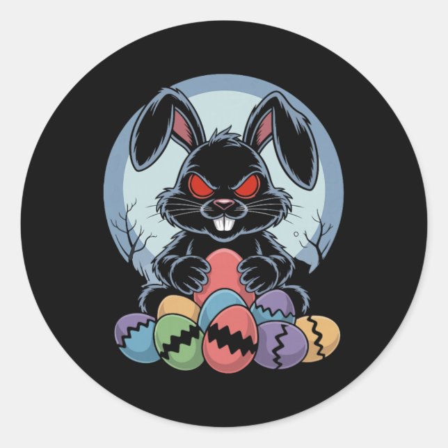 Evil Easter Bunny Scary Horror Rabbit Red Eyes Mon Classic Round Sticker (Front)
