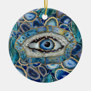 Evil Eye Amulet Blue Geodes and Crystals Ceramic Tree Decoration