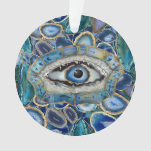 Evil Eye Amulet Blue Geodes and Crystals Ornament