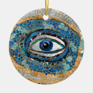 Evil Eye Amulet Geodes and Crystals Ceramic Tree Decoration