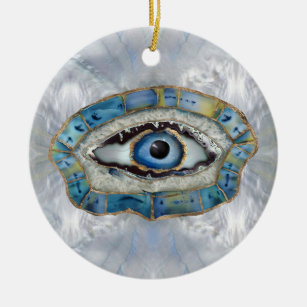 Evil Eye Amulet Geodes and Crystals Ceramic Tree Decoration