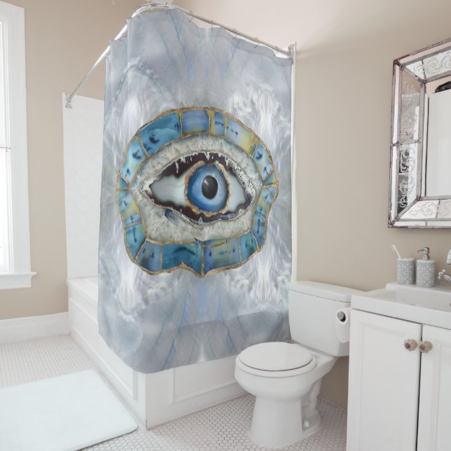Evil Eye Amulet Geodes and Crystals Shower Curtain (In Situ)