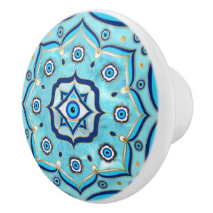 Evil Eye Amulet Mandala Ornament Ceramic Knob