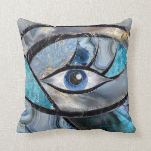 Evil Eye Amulet Mineral Textures Collage Cushion