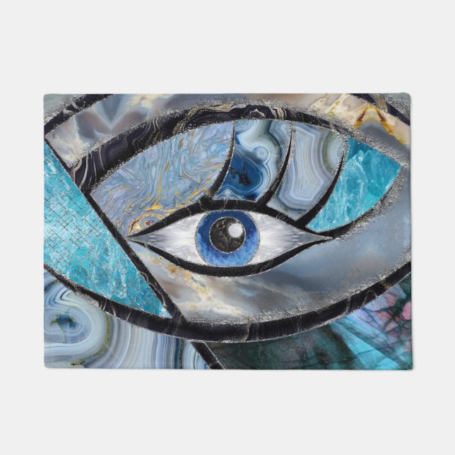 Evil Eye Amulet Mineral Textures Collage Doormat (Front)