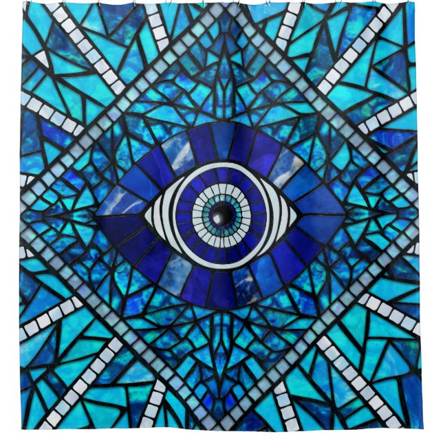 Evil Eye Amulet Mosaic Art Shower Curtain (Front)