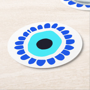 Evil Eye Ancient Greek Turkish Lucky Symbol Round Paper Coaster