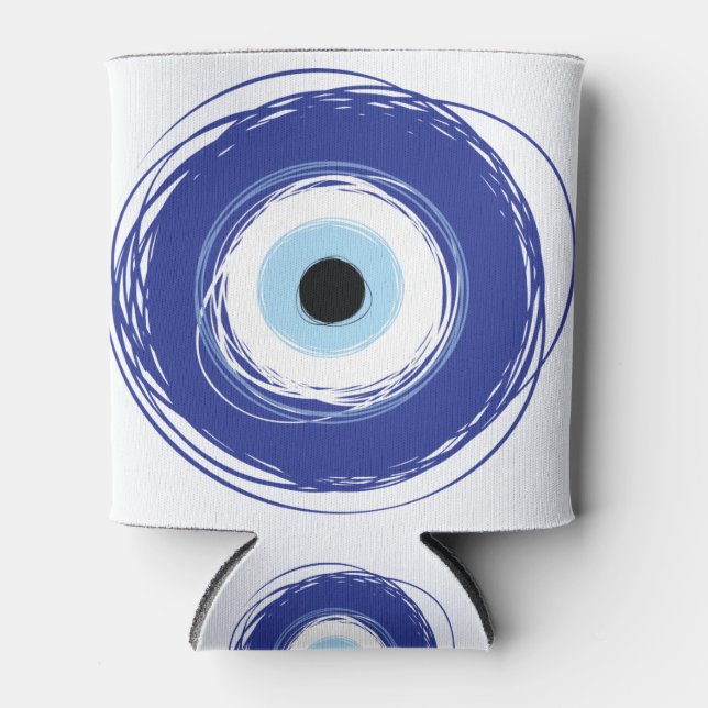 Evil Eye Artistic Blue Greek Can Cooler (Front)