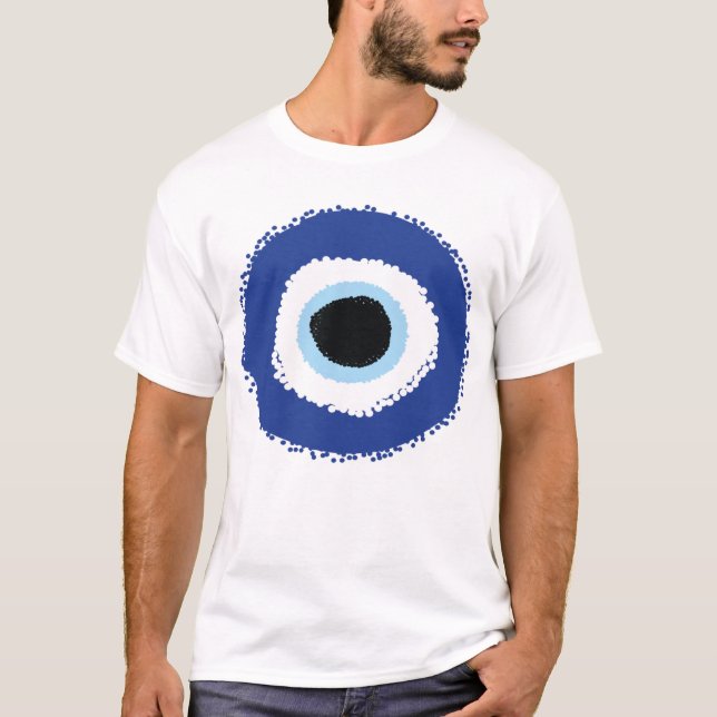 Evil Eye Artistic Blue Greek T-Shirt (Front)