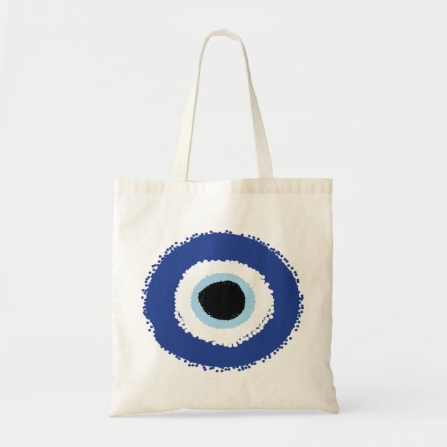 Evil Eye Artistic Blue Greek Tote Bag (Front)
