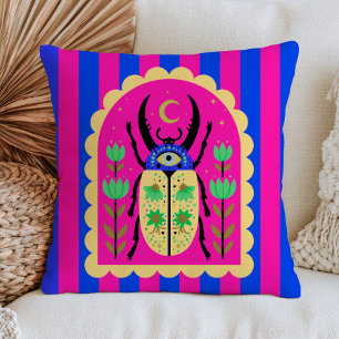Evil Eye Beetle Celestial Insect Colourful Striped Cushion