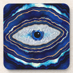 Evil Eye Blue Agate Geode Ditital Art Coaster