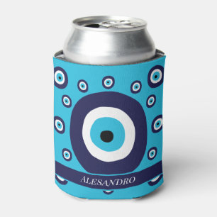 Evil Eye Blue and White Nazar Pattern Can Cooler