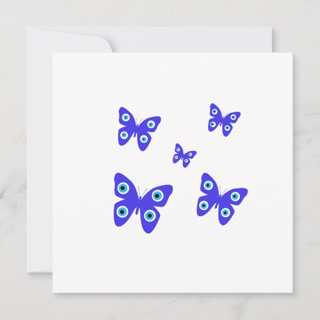 Evil Eye Blue Butterflies Flat Thank You Card (Front)