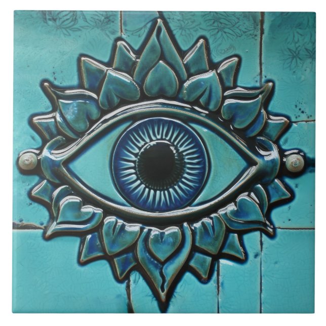 Evil Eye Blue Greek Mati Tile (Front)