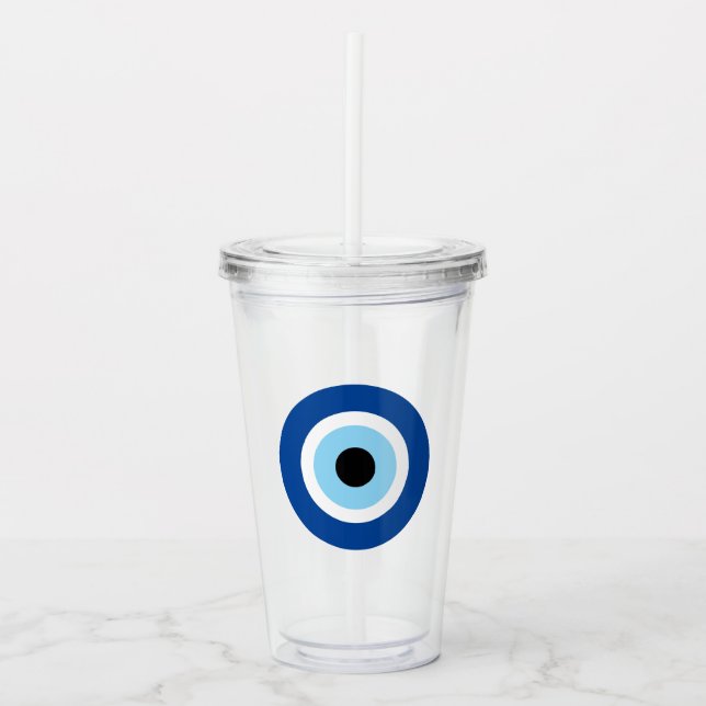 Evil Eye Blue Mati Greek Turkish Symbol Clear Acrylic Tumbler (Front)