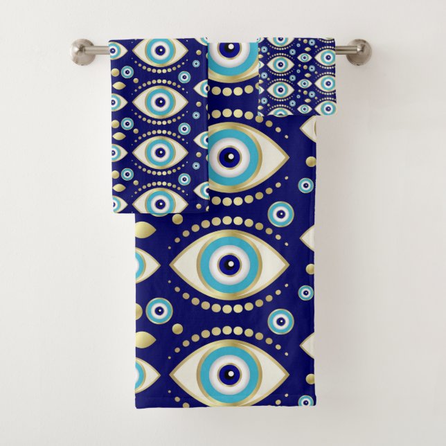 Evil Eye Charm Pattern Bath Towel Set (Insitu)