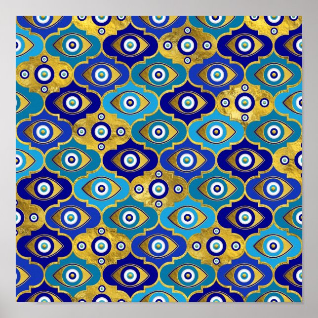 Evil Eye Charms in Quatrefoil Pattern Poster (Front)