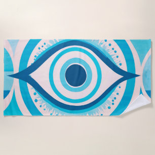 Evil Eye Colourful Blue Modern Beach Towel
