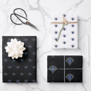 Evil eye design, blue eye wrapping paper sheet