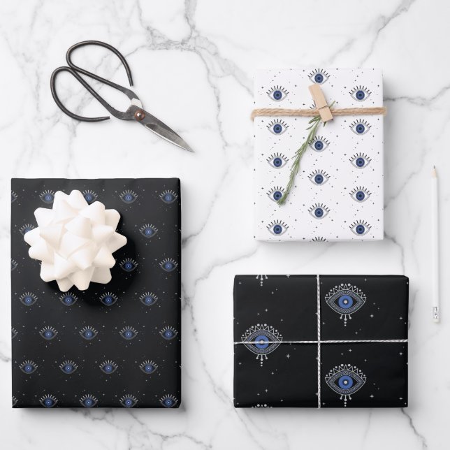 Evil eye design, blue eye wrapping paper sheet (Front)