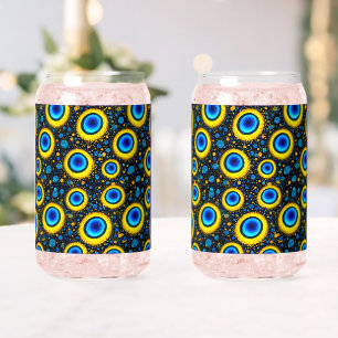 Evil eye design can shaped glass blue and gold pro