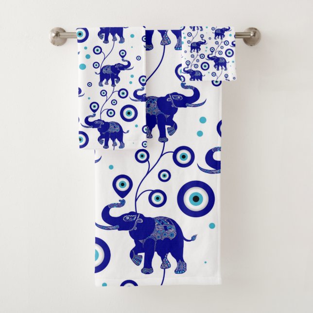 Evil Eye Elephant Good Luck amulet pattern Bath Towel Set (Insitu)